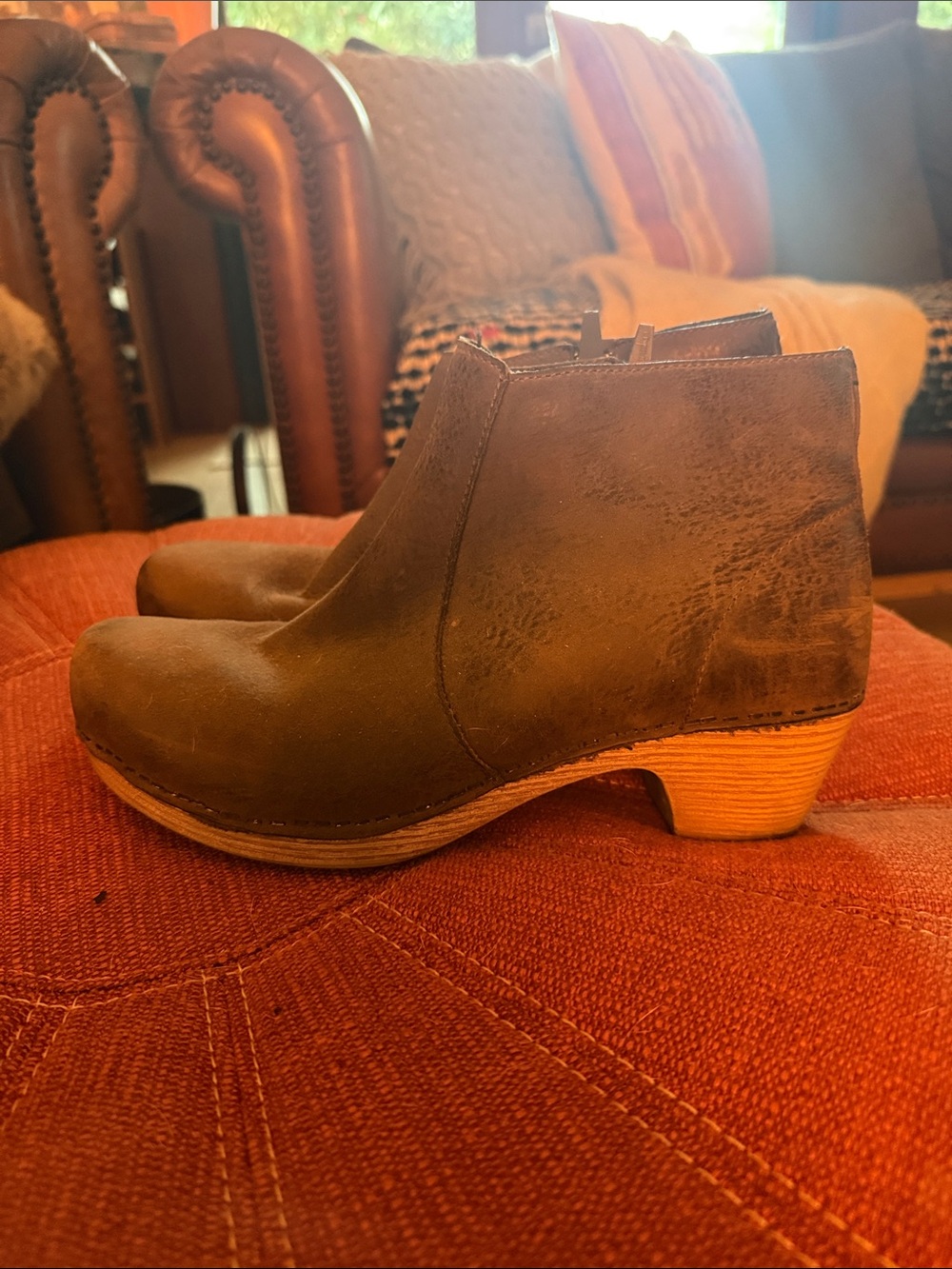 Dansko Women’s Brown Leather Ankle Clog Bootie- Classic Low Heel